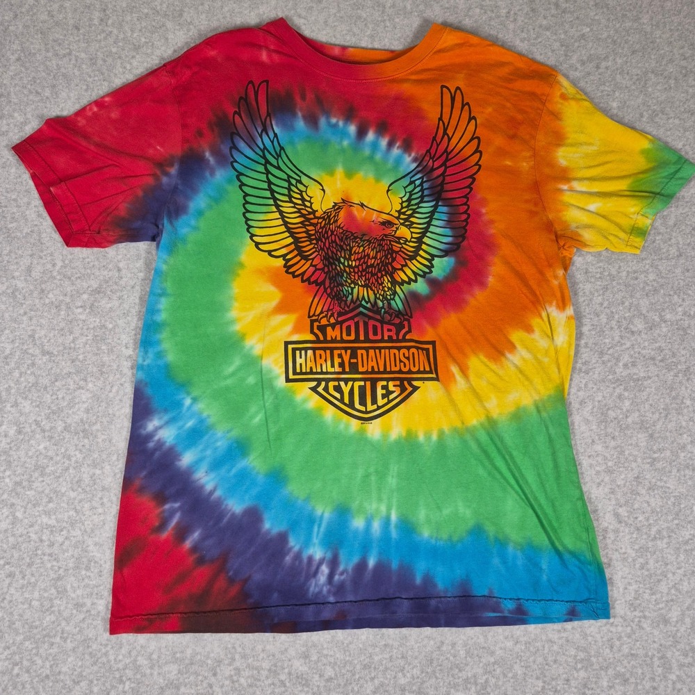 Harley-Davidson T-Shirt Mens Large Multicolor Tie Dye Eagle Graphic 2014 Iowa